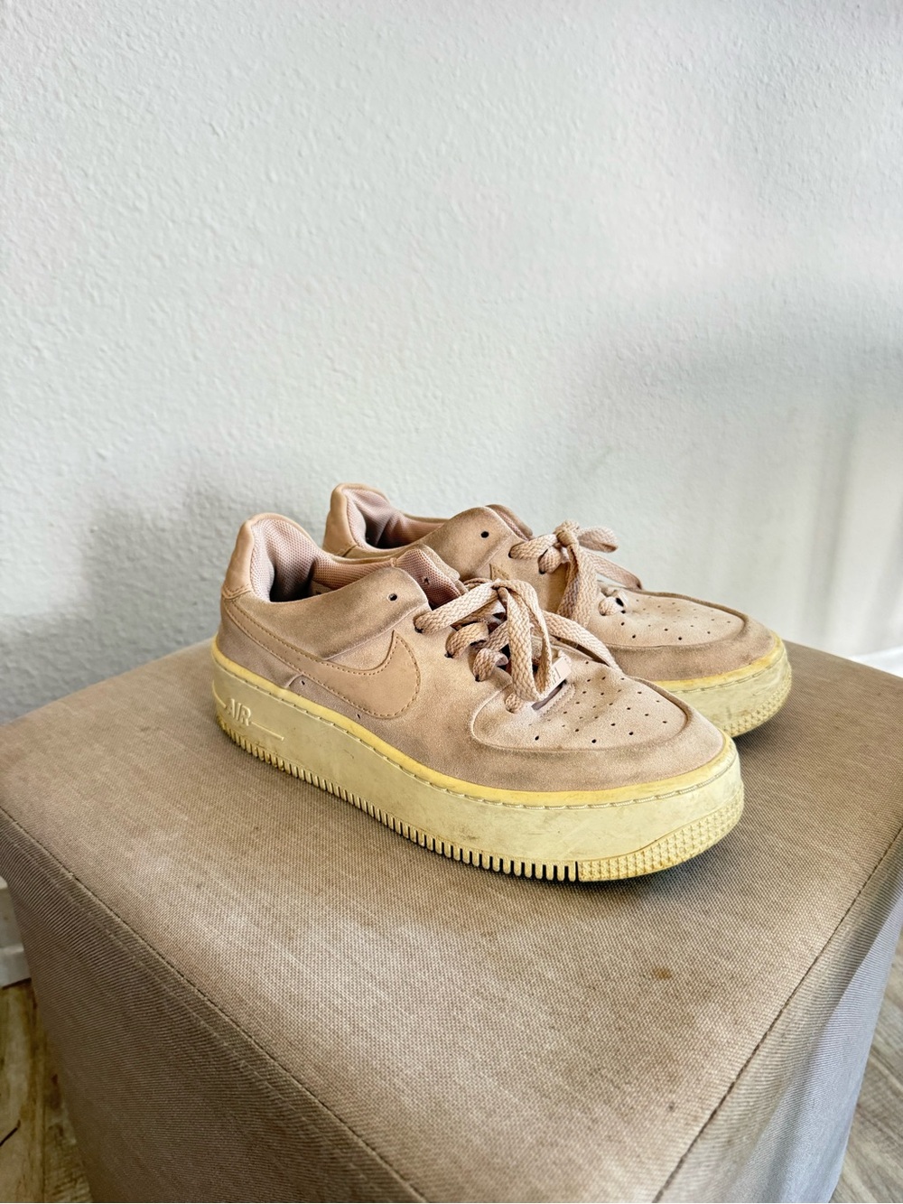 Women's Pink Suede Nike Air Force 1 platform size 6